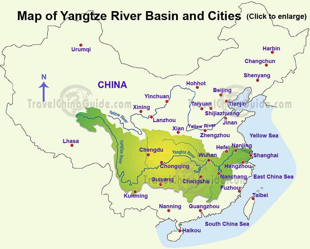 ચાઇના નકશો yangtze નદી