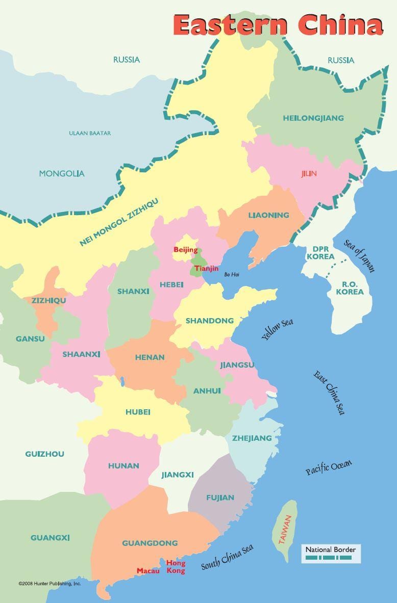 નકશો પૂર્વ ચાઇના